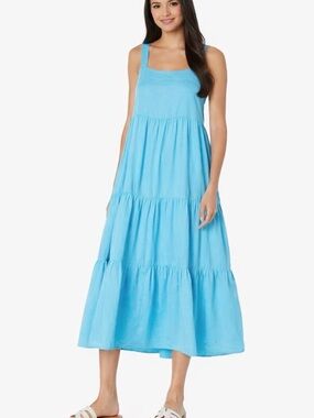 The Drop Blue Tiered Midi Dress XS Sleeveless Flowy Boho Summer Smocked Back NWT